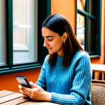 금융습관 자동화에서의 데이터 활용 방안 - **Image:** A woman using a budgeting app on her smartphone at a café in Rome. **Prompt:** "A pr...