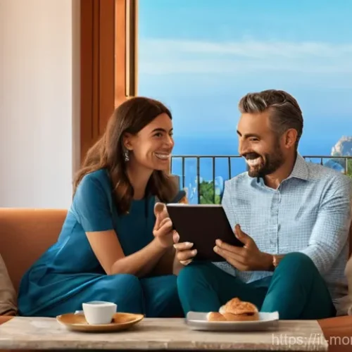 금융습관 자동화를 위한 교육 리소스 - **Prompt 1: Visualizing Financial Goals for an Italian Couple** A brightly lit, modern Italian a...
