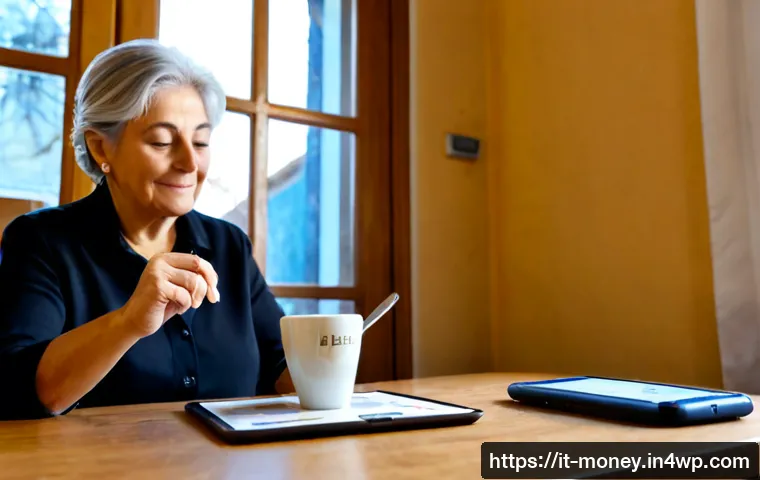 Home 13 AI와 머신러닝을 활용한 금융습관 자동화 - Photorealistic Italian home office scene, an older Italian woman comfortably reviewing a neat househ...